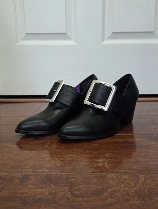 Strange Cvlt Shoes - Strange Cvlt Black Vegan Leather Grimm Booties With Silver Buckle Witchy Size 5